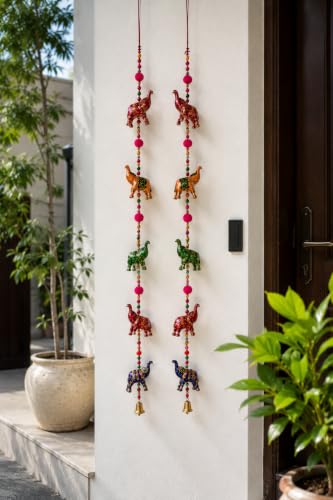 Image of Bindian Toran For Main Door, Decorative Door Thoranam Hanging, Diwali Decoration For Home Entrance, Wall Decor Hanging Ornament, Traditional Festive Welcome Decor For House, Pooja (Elephant Pack of 2)