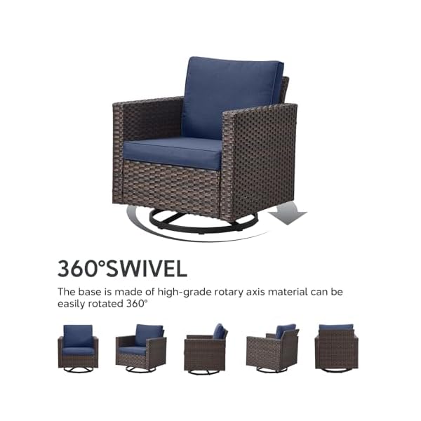 Patio chairs wicker swivel rocker heavy duty outdoor swivel glider chairs 350lbs weight capacity wicker outdoor rocking seating with wide armrest for porch balcony deck brownblue  urban country home decor