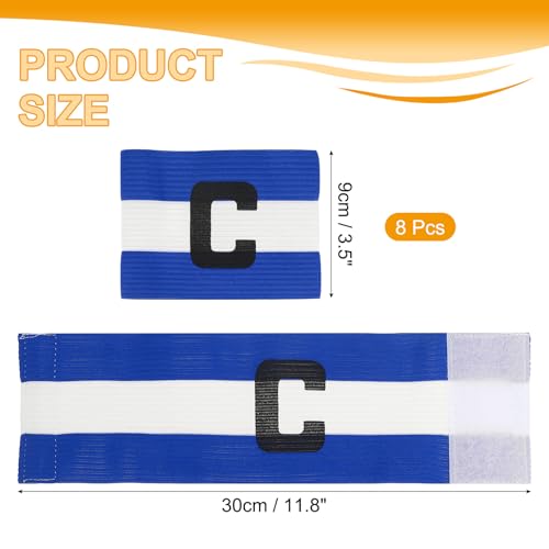MECCANIXITY Soccer Captain Armband, Captain Arm Bands for Soccer Elastic Captain C Arm Band Sports Captain Armbands for Football Team Training Youth & Adult Blue/White, Pack of 8