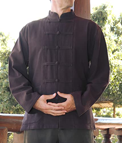 Image of RaanPahMuang Thick Muang Cotton Chinese Jacket Shirt Mandarin Frog Button Front