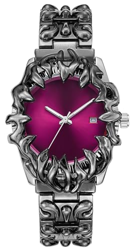 Image of CARLIEN Gothic Claw Watch for Men - Unique Stainless Steel Wristwatch, Luminous Hands, Waterproof Quartz Movement, Futuristic Melting Style, Cool Red & Green Color Options