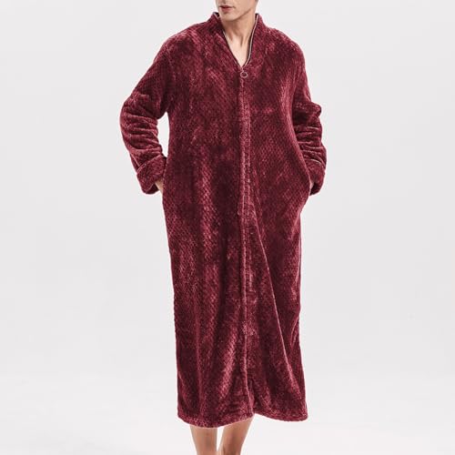 Lu's Chic Men's Fuzzy Bath Robe Warm Fluffy Spa Robes Zip Up Long Sleeve Bathrobe Fleece Plush Zipper4
