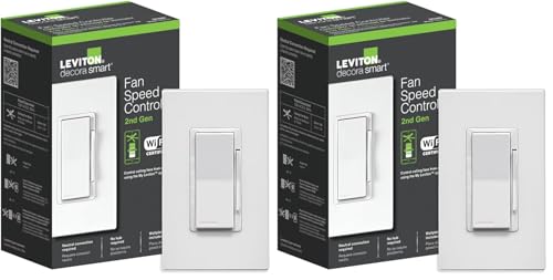 Image of Leviton Decora Smart Fan Speed Controller,Wi-Fi 2nd Gen,Neutral Wire Required,Works with My Leviton,Alexa,Google Assistant,Apple Home /Siri&Wired or Wire-Free 3-Way,D24SF-1RW,White (Pack of 2)