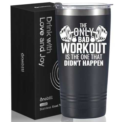 Onebttl Workout Gifts for Women & Men, Workout Motivation Quotes, Gifts for Workout Lovers, 20oz Stainless Steel Insulated Tumbler with Lid & Straw - Black