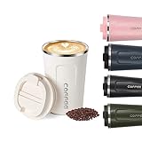 Senshuomy Travel Coffee Mug Spill-Proof,Insulated Coffee Mug to Go,Coffee Tumbler,Reusable Coffee Cups with a Sealed Lid,Thermos Cup to Keep Hot/Ice Coffee,Tea and Beer(White/13.3oz)