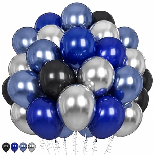 Froova Navy Blue and Black Balloons 12 Inch Metallic Dark Navy Blue and Silver Balloons for Him Mens Boys Birthday Graduation Prom Father Day Retirement New Year Space Party Decorations