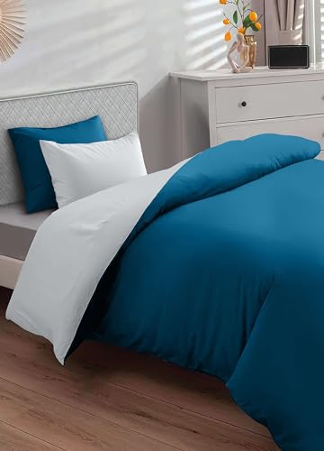 HomeLife: Juego de funda nórdica de matrimonio de microfibra, transpirable, fabricado en Italia, funda nórdica de matrimonio, bicolor, reversible con saco nórdico para cama de matrimonio