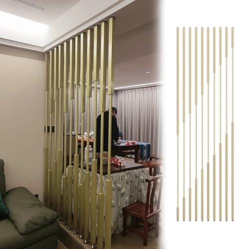 Divisor de habitación ajustable dorado – Decoración hueca moderna de pared de piso a techo, poste separador para sala de estar, diseño de listones de metal personalizable (3,05 m)