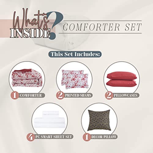 Image of Elegant Comfort Reversible 10-Piece Comforter Set, Tie-Dye Print, Decorative Pillow and Fitted Sheet with Smart Pockets, Soft, Plush, Lightweight Material, 10pc Tie-Dye Set, King, Burgundy