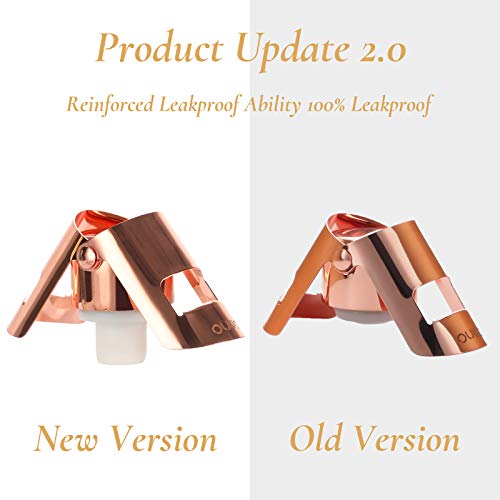 Stainless Steel Champagne/Sparkling Wine stopper by OUWO, Superior Leak-Proof Bubble Retaining Ability, No Spill. Designed for Champagne, Rose or Other Types of Sparkling Wine (2 Pack of Rose Gold)