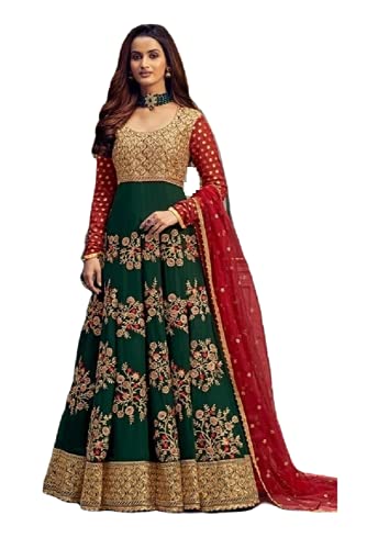 Alamara Fashion Ready To Wear Indian Pakistani Party Wear Wedding Wear Abhay Style Anarkali Gown Suit for Women (Green 1, XXL)