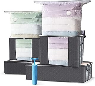 VOUNOT Set of 9 Clothes Storage Bag with Large Capacity Vacuum Bag 3 Foldabale EDENOO Storage bag with Reinforced Handle 3 Vacuum Bags with Hand Pump for Bedding and Clothes.