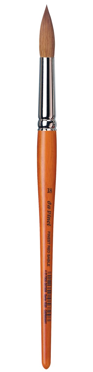 da Vinci Watercolor Series 1520 Paint Brush, Round Pure Red Sable with Short Brown Lacquered Handle, Size 18
