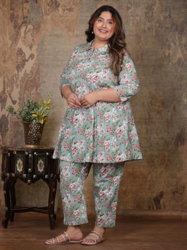 Image of NISHIRE Women's Cotton Floral Co-ord Kurta Set, Plus Size Stylish Ethnic Wear Set