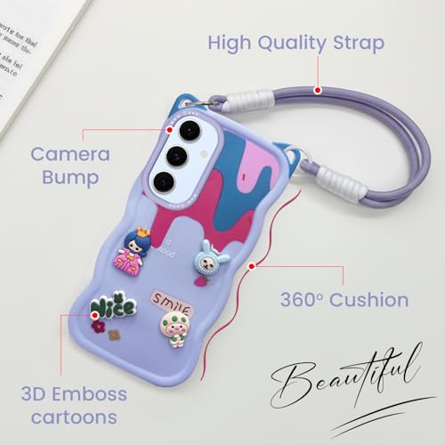 Image of Jkobi Strap Back Case Cover for Samsung Galaxy S24 FE (3D Embossed Figures | Strap Holder | 360* Soft Cushion with Camera Bump)