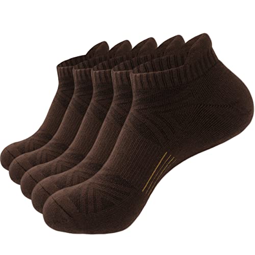 Mens Cotton Cushioned Athletic Ankle Low Cut Socks w/Arch Compression & Tab (5 Pack)