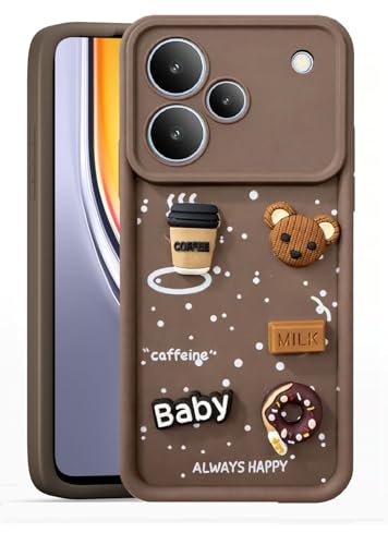 Image of Bintage Ball Bear| Donut| Milk Cake| Baby| Coffee Rubber Case Full Body & Camera Protection Back Cover Compatible for Realme P4 5G ((6.77 inch) - Brown