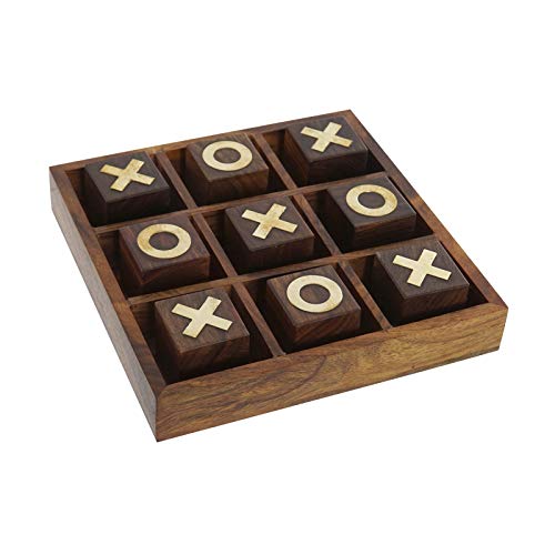 D,casa - Juego Tres en Raya Envejecido sheesham Laton Tic TAC Toe
