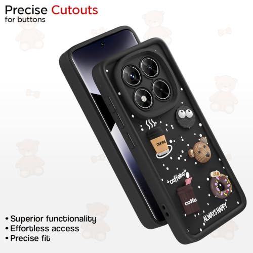 Image of Outlouders Back Cover for Redmi Note 14 Pro 5G | 3D Cartoon Bear Cute Fun Silicone Full Body Protection Bumper Case (Black)