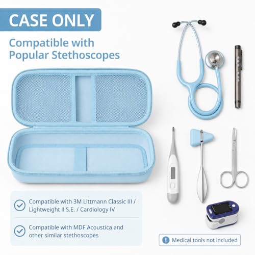 Image of ALKOO Stethoscope Case for 3M Littmann Classic III /Cardiology IV, LightBlue | for MDF Acoustica Stethoscopes, for Nurses, Doctors, Nursing School Essentials, Students, Clinic, EMS, Travel, Hard Bag Only