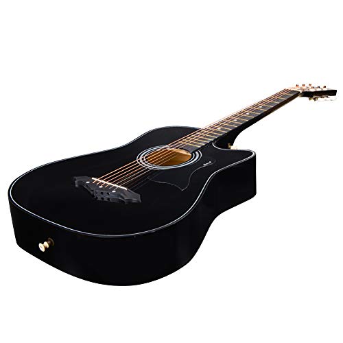 Image of JUAREZ JRZ38CTR /BK 38 Inch Linden Wood Acoustic Guitar with Dual Action Truss Rod, Bag, Picks, Allen Key, Extra String Set, Black