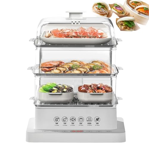 UMJIGF Electric Detachable Steamer, Foldable Multi-Cookers Kitchen Steamer, with 12 Hours Retention and Keep Warm Function, Household Stainless Steel Steamer, Visual Tray,