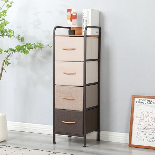 Image of HOME CUBE Fabric Chest Of Drawer For Storage,Dresser With Storage,Chest of 4 Drawers,Clothing Storage Organizer,Drawer Storage Organizer Unit For Closet,Bedroom,Living Room - 31x29x99Cm,Multicolor