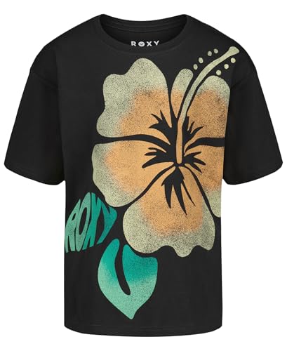Image of Roxy Girls' Short Sleeve Oversized Fit Logo Tee, Crew Neck Graphic T-Shirt, Soft & Comfortable