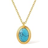 Jean Beau Gold Boho Turquoise Stone Pendant Necklaces for Women, Chunky Blue Gemstone Dangle Necklace Wedding Prom Fashion Jewelry Gifts