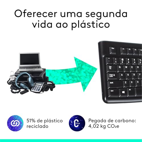 Teclado com fio USB Logitech K120, Resistente à Respingos, Barra de Espaço Curva, Compatível com PC e Notebook, Layout ABNT2 glide