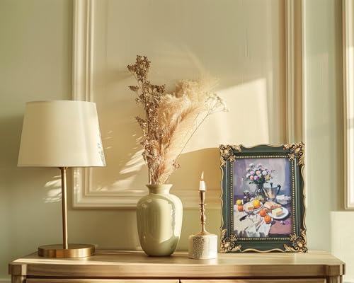 Image of Saysmile 8x10 Vintage Picture Frame with Embossed Flower Design, Green Ornate Frame for 8x10 or 5x7 Pictures with White Mat, Hand-Crafted Resin Antique Frames for Tabletop & Wall Hanging, Home Decor (Green )