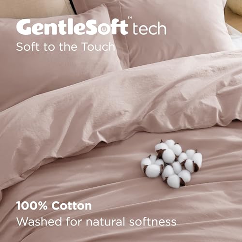 Bedsure 100% Washed Cotton Duvet Cover Queen Size - Petal Pink Minimalist Cotton Duvet Cover Linen Like for All Seasons - GentleSoft™ Plain Simple Bedding (Petal Pink, Queen, 90"x90")