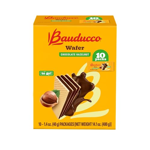 Bauducco Wafer Cookies, Chocolate Hazelnut, Single Serve, 14.1 oz (Pack of 10) - Individually Wrapped Crispy Wafers - Triple-Layer Cream-Filled Dessert - Convenient Indulgence To-Go.