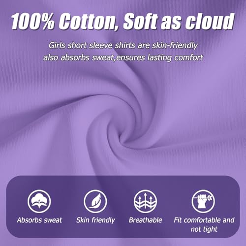 Girls Short Sleeve T Shirts Cotton Crew Neck Tops Kids Casual Tees Shirts Summer Blouse Clothes for Girls, 5-14Y(Purple)4