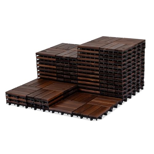 Acacia Wood Decking Tiles 27PCS - Interlocking Waterproof Outdoor Flooring