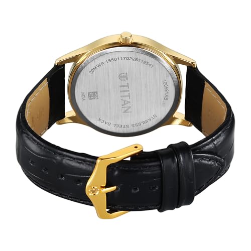 Image of Titan Karishma Regal Classic Day-Date Black Dial Black Leather Men's Dress Watch - 10059YL01