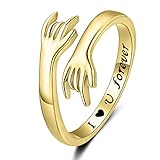 ZOEXUE Gold Hug Rings for Women Sterling Silver - 18K Gold Adjustable Open Hugging Ring for Girlfriends I Love You Forever Finger Thumb Hope Hand Jewelry Gifts for Granddaughter Mom
