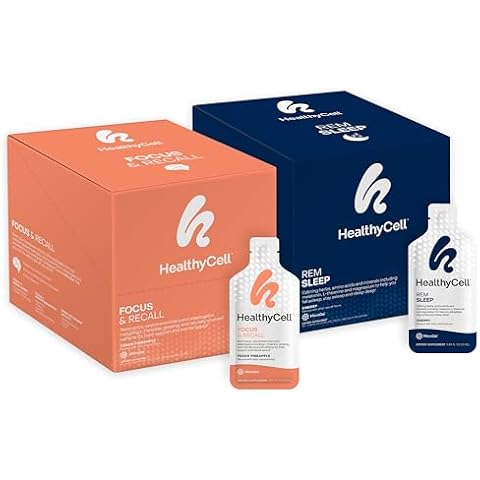 HealthyCell REM Sleep + Focus & Recall Bundle - Adult Extra Strength Sleep Supplement + Nootropic Supplement - Maximum Absorption Liquid Supplements - 30 Gel Packs x 2 Cover