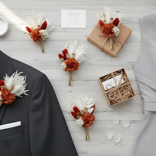 Set de 6 Boutonniers de Lagurus Secos estilo Bohemio miniatura 2