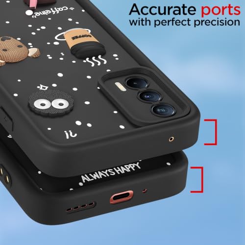 Image of Pikkme Back Cover for Realme X7 5G | 3D Bear Silicone Cute & Fun Coffee Cartoon | Full Body Protection Bumper Case (Black)