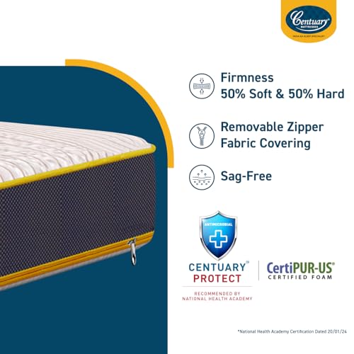 Image of Centuary Mattresses Sleepables | 7 Years Warranty | 5-Inch Double Size Dual Comfort Hard and Soft Reversible Roll Pack High Resilience (HR) Foam Mattress (78x42x5)