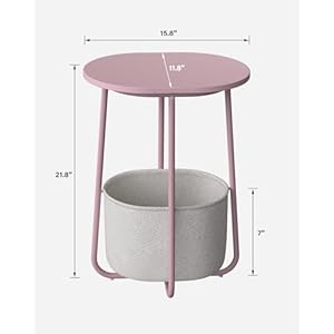 TUTOTAK Small Side Table, Oval End Table, Night Stand, Bedside Table, Sofa Table with Cloth Storage Basket, Living Room, Bed Room, Pink TB01BP063 TUTOTAK Small Side Table Oval End Table Night Stand Bedside Table Sofa Table with Cloth Storage Basket Living Room Bed Room Pink TB01BP063