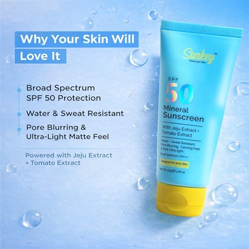 Image of Sunkey Mineral Sunscreen SPF 50 PA++++ With Jeju And Tomato Extract | Non-nano | Lightweight | No White Cast | Water & Sweat Resistant