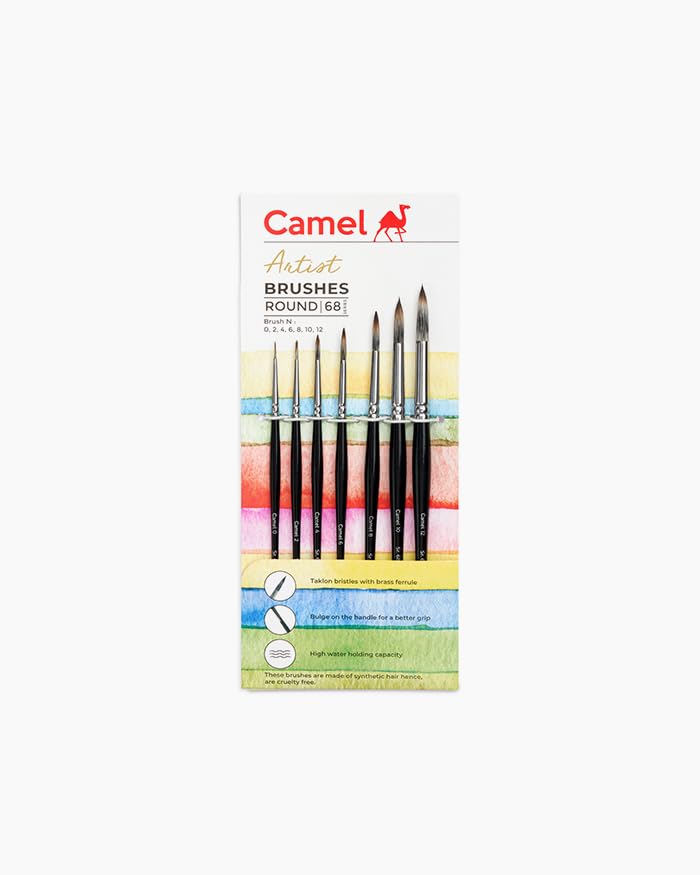 Image of Camel Artist Round Series 68 Paint Brushes | Set of 7 Brushes | Fine Tip for Detailing, Watercolour, Poster & Acrylic Painting | for Artists & Students