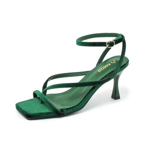 Amoji Women Flip Flop Kitten Heels Thong Strappy Lace Summer Heeled Sandals 340 Velvetgreen 7 Women