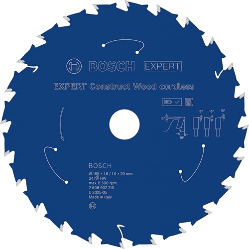 Bosch 1x EXPERT Construct Wood cordless Kreissägeblatt für Handkreissägen (für Bauholz mit Mörtel und Nägeln, Ø mm, Professional Zubehör Akku-Handkreissägen, Kreissägen)