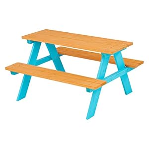 Teamson Kids - Wooden Outdoor Child Children Kids Picnic Table & Chair Bench Set - Brown/Aqua Teamson Kids Wooden Outdoor Child Children Kids Picnic Table Chair Bench Set BrownAqua