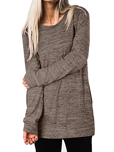 Womens Sweatshirts Loose Fitting Tops Fall Fashion Long Sleeve Tunic Pocket Coffee Xl #TOP4