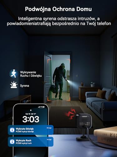 Outinput 2K Plug-in Überwachungskamera Innen, WLAN Indoor Kamera mit Nachtsicht, Hundekamera mit App, Bewegung&Geräusch-Erkennung, 2-Wege-Audio, Sirene, SD&Cloud-Speicher, für Baby&Haustiere, Schwarz