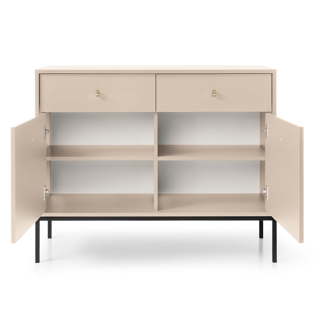Lomadox Wohnzimmermöbel Wohnwand beige, Fußgestell schwarz, 3-teilig, 1 Kommode, 1 Lowboard, 1 Highboard